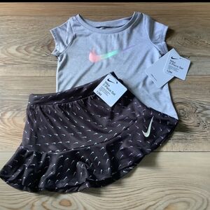 Nike Girls Short Sleeve Tee & Skort Set - Gray Top with Black Skort